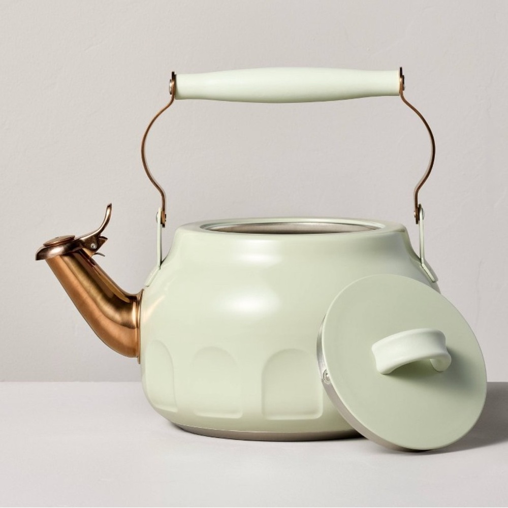 Hearth & Hand 2qt Stainless Steel Arch Cutout Teapot Serene Green- with Magnolia